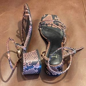 Snake Skin Low Block Heel Sandal